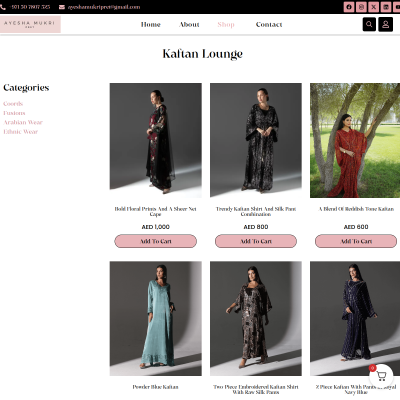 Screenshot of https://ayeshamukridesigns.com/collections/kaftan-dress/