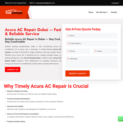 Screenshot of https://cargaragedubai.com/acura-ac-repair-dubai/