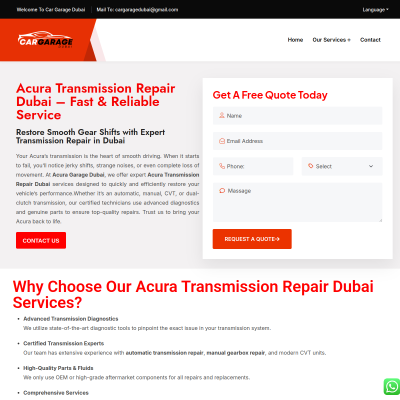 Screenshot of https://cargaragedubai.com/acura-transmission-repair-dubai/