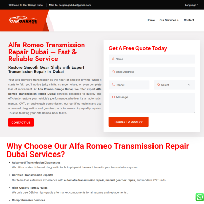 Screenshot of https://cargaragedubai.com/alfa-romeo-transmission-repair-dubai/