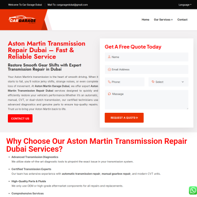 Screenshot of https://cargaragedubai.com/aston-martin-transmission-repair-dubai/