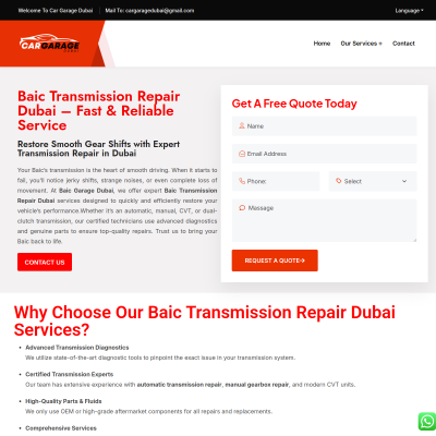 Screenshot of https://cargaragedubai.com/baic-transmission-repair-dubai/