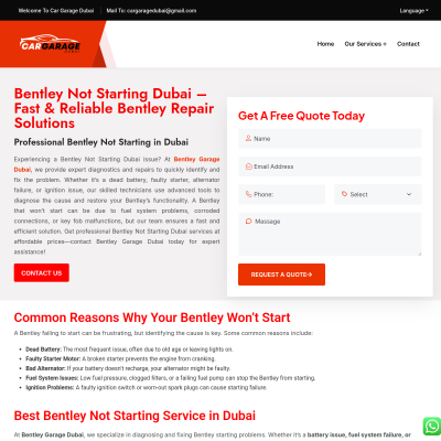 Screenshot of https://cargaragedubai.com/bentley-not-starting-dubai/