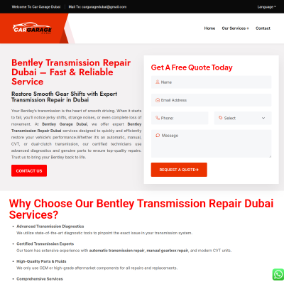 Screenshot of https://cargaragedubai.com/bentley-transmission-repair-dubai/