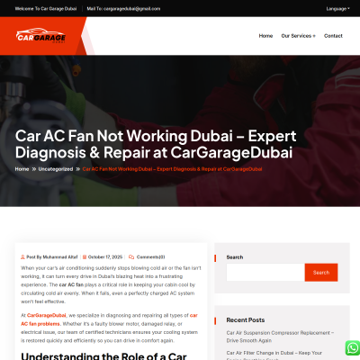 Screenshot of https://cargaragedubai.com/car-ac-fan-not-working-dubai-expert-diagnosis-repair-at-cargaragedubai/