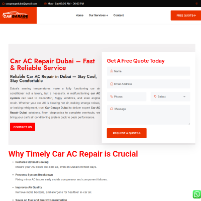 Screenshot of https://cargaragedubai.com/car-ac-repair-dubai/