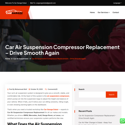 Screenshot of https://cargaragedubai.com/car-air-suspension-compressor-replacement-drive-smooth-again/