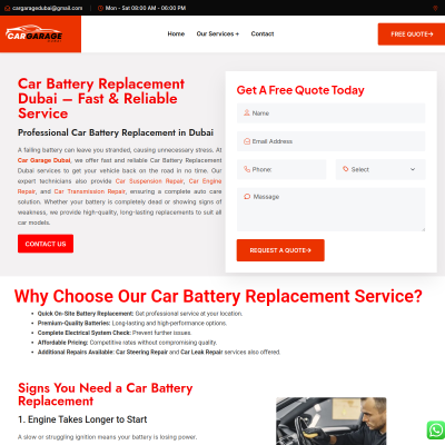 Screenshot of https://cargaragedubai.com/car-battery-replacement-dubai/