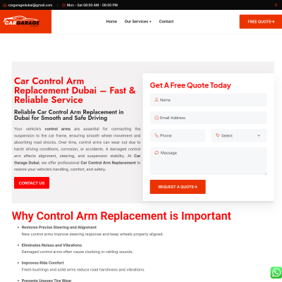 Screenshot of https://cargaragedubai.com/car-control-arm-replacement-dubai/