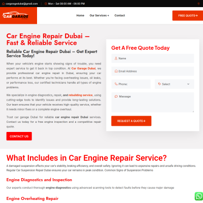Screenshot of https://cargaragedubai.com/car-engine-repair-dubai/