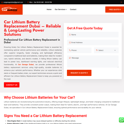 Screenshot of https://cargaragedubai.com/car-lithium-battery-replacement-dubai/