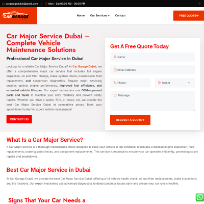 Screenshot of https://cargaragedubai.com/car-major-service-dubai/