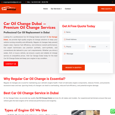 Screenshot of https://cargaragedubai.com/car-oil-change-dubai/