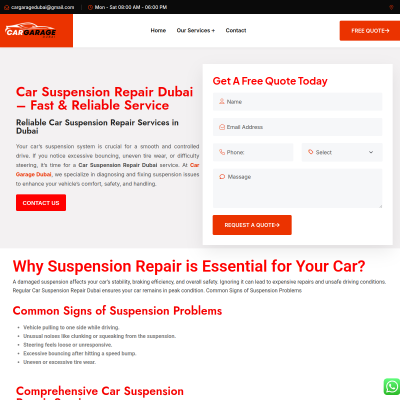 Screenshot of https://cargaragedubai.com/car-suspension-repair-dubai/