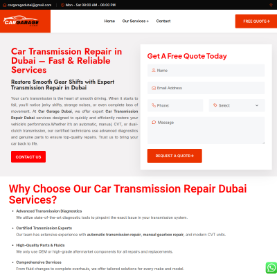 Screenshot of https://cargaragedubai.com/car-transmission-repair-dubai/
