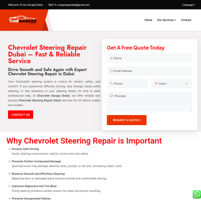 Screenshot of https://cargaragedubai.com/chevrolet-steering-repair-dubai/
