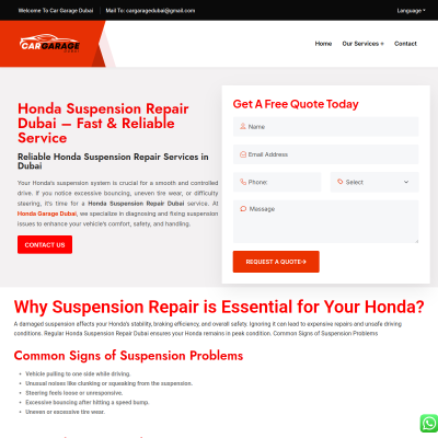 Screenshot of https://cargaragedubai.com/honda-suspension-repair-dubai/