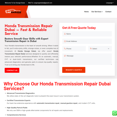 Screenshot of https://cargaragedubai.com/honda-transmission-repair-dubai/