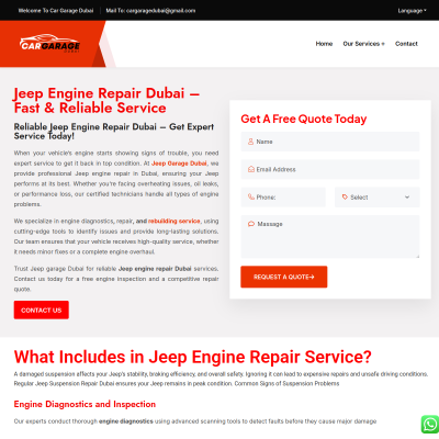 Screenshot of https://cargaragedubai.com/jeep-engine-repair-dubai/