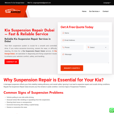 Screenshot of https://cargaragedubai.com/kia-suspension-repair-dubai/