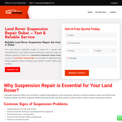 Screenshot of https://cargaragedubai.com/land-rover-suspension-repair-dubai/