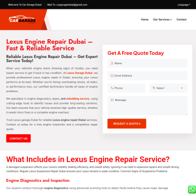 Screenshot of https://cargaragedubai.com/lexus-engine-repair-dubai/