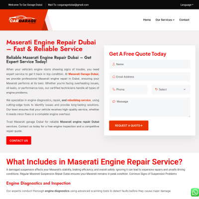 Screenshot of https://cargaragedubai.com/maserati-engine-repair-dubai/