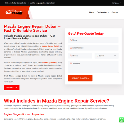 Screenshot of https://cargaragedubai.com/mazda-engine-repair-dubai/