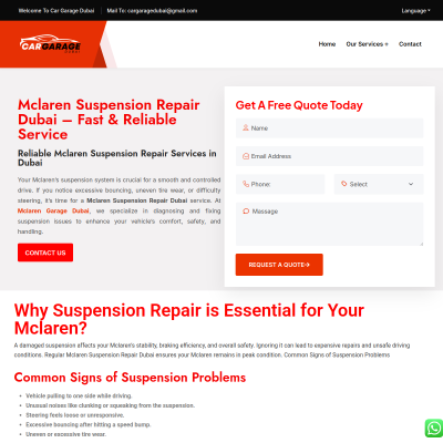 Screenshot of https://cargaragedubai.com/mclaren-suspension-repair-dubai/