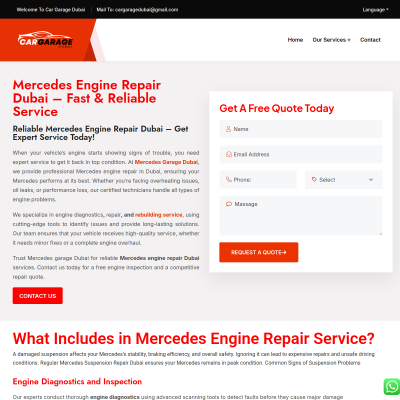 Screenshot of https://cargaragedubai.com/mercedes-engine-repair-dubai/