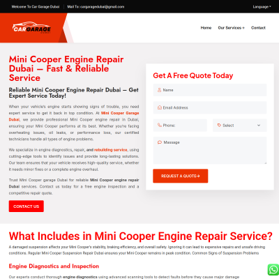 Screenshot of https://cargaragedubai.com/mini-cooper-engine-repair-dubai/