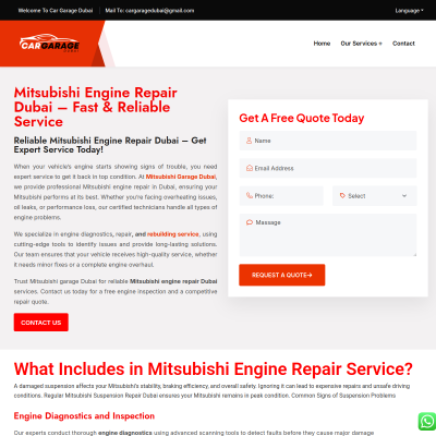 Screenshot of https://cargaragedubai.com/mitsubishi-engine-repair-dubai/