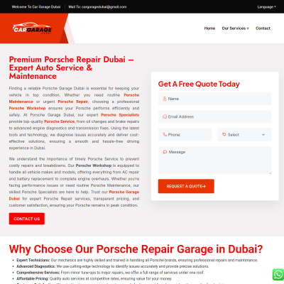 Screenshot of https://cargaragedubai.com/porsche-repair-dubai/