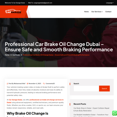 Screenshot of https://cargaragedubai.com/professional-car-brake-oil-change-dubai-ensure-safe-and-smooth-braking-performance/