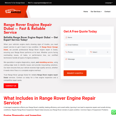 Screenshot of https://cargaragedubai.com/range-rover-engine-repair-dubai/