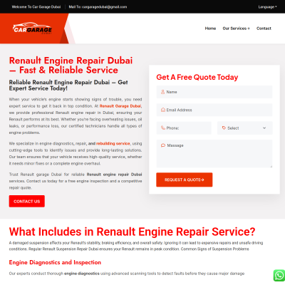 Screenshot of https://cargaragedubai.com/renault-engine-repair-dubai/