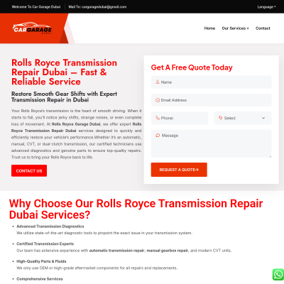 Screenshot of https://cargaragedubai.com/rolls-royce-transmission-repair-dubai/