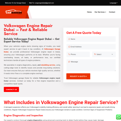 Screenshot of https://cargaragedubai.com/volkswagen-engine-repair-dubai/
