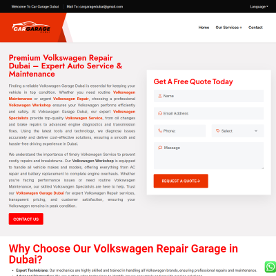 Screenshot of https://cargaragedubai.com/volkswagen-repair-dubai/