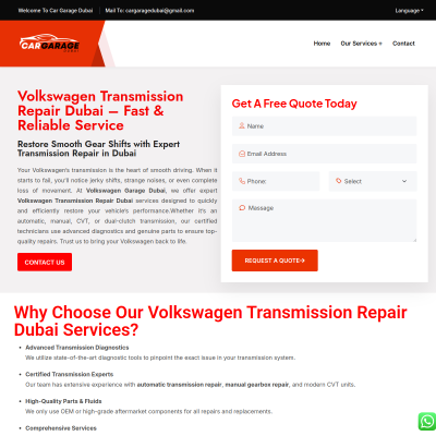 Screenshot of https://cargaragedubai.com/volkswagen-transmission-repair-dubai/
