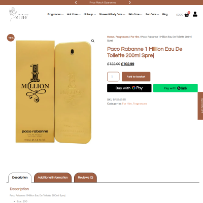 Screenshot of https://cosmeticstuff.co.uk/product/paco-rabanne-1-million-eau-de-toilette-200ml-sprej/