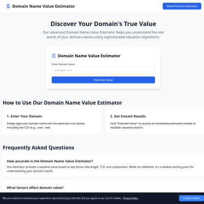 Screenshot of https://domainnamevalueestimator.com/