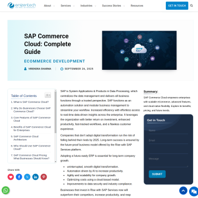 Screenshot of https://emizentech.com/blog/sap-commerce-cloud-guide.html
