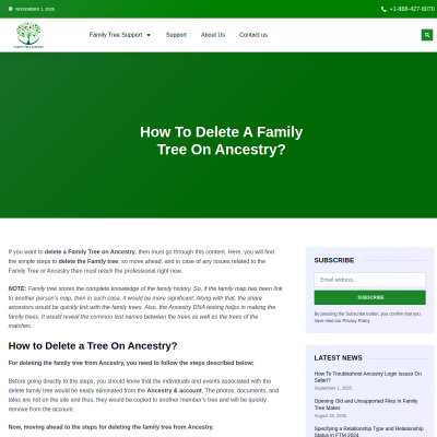 Screenshot of https://familytreesupport.com/delete-a-family-tree-on-ancestry/