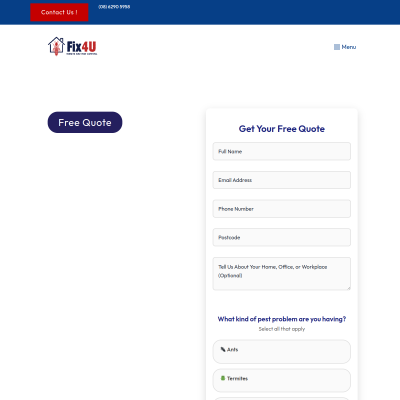 Screenshot of https://fix4upest.com.au