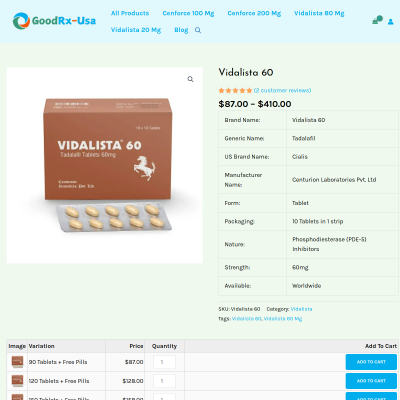 Screenshot of https://goodrx-usa.com/product/vidalista-60/