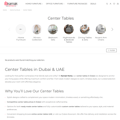Screenshot of https://karnakhome.com/product-category/home-furniture/center-tables/