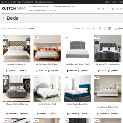 Screenshot of https://kustomdeco.ae/product-category/bedroom-furniture/beds/