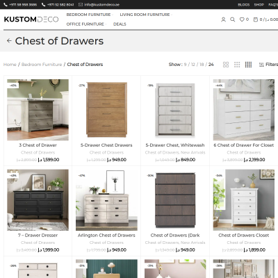 Screenshot of https://kustomdeco.ae/product-category/bedroom-furniture/chest-of-drawers/
