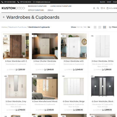 Screenshot of https://kustomdeco.ae/product-category/bedroom-furniture/wardrobes-cupboards/